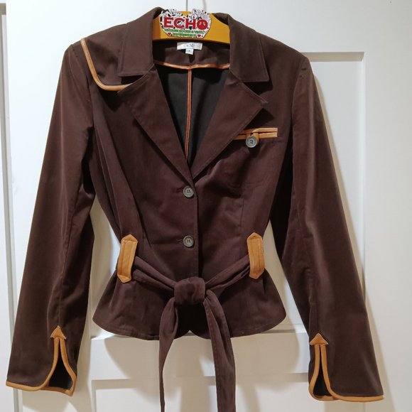 Cache Jackets & Blazers - Cache Brown Cotton Hunting Equestrian Style Blazer with Leatherette Trim Size 6